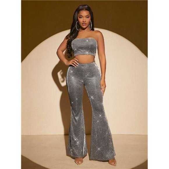 SXY Glitter Crop Tube Top & Flare Leg Pants - Picture 5 of 5